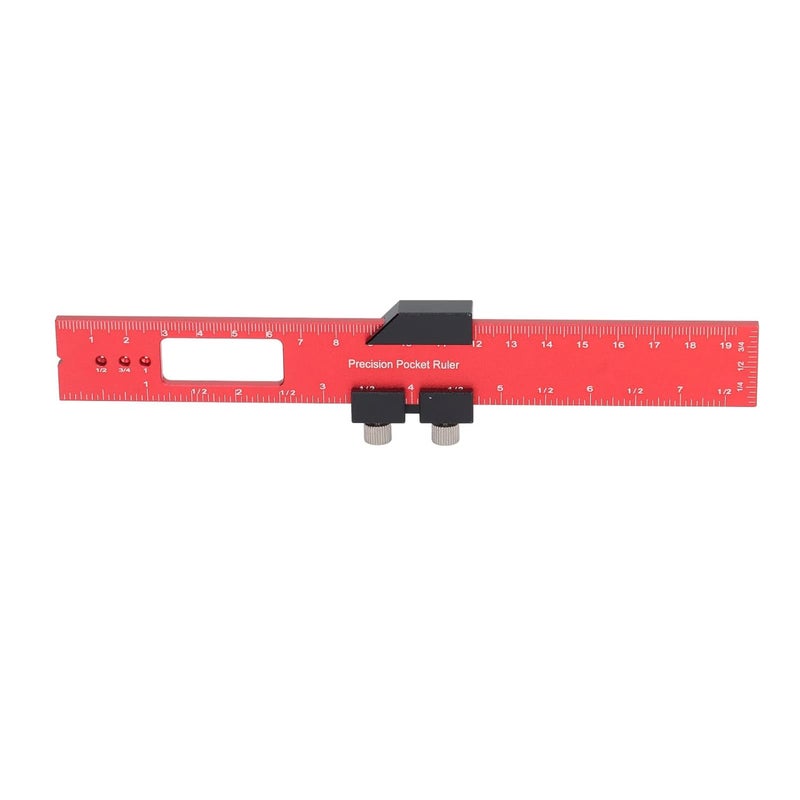 Aluminum Alloy Scribing Ruler Anti Slip Woodworking Tool with Stop Red - Image 1
